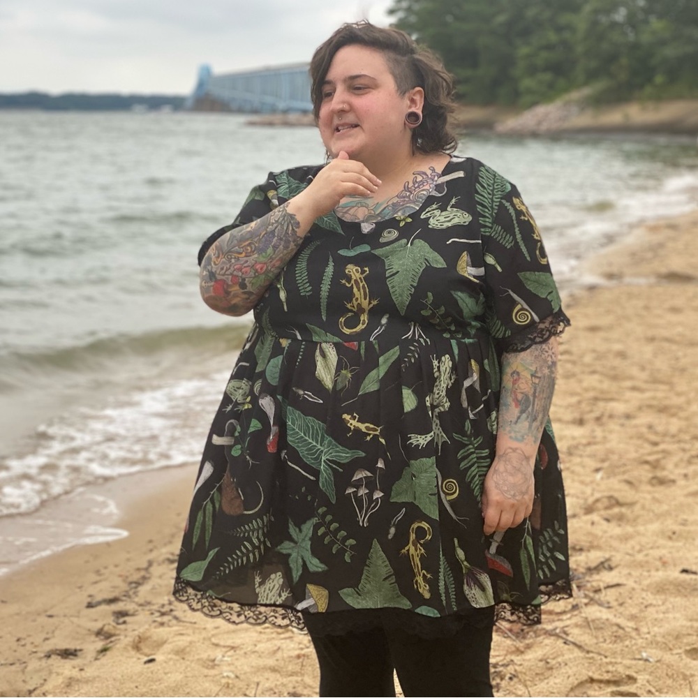 Cosmic Drifters woodland print babydoll dress